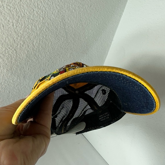 ED HARDY VTG HAT BASEBALL CAP YELLOW BLACK y2k 90s Christian Audigier Trucker - Picture 14 of 15